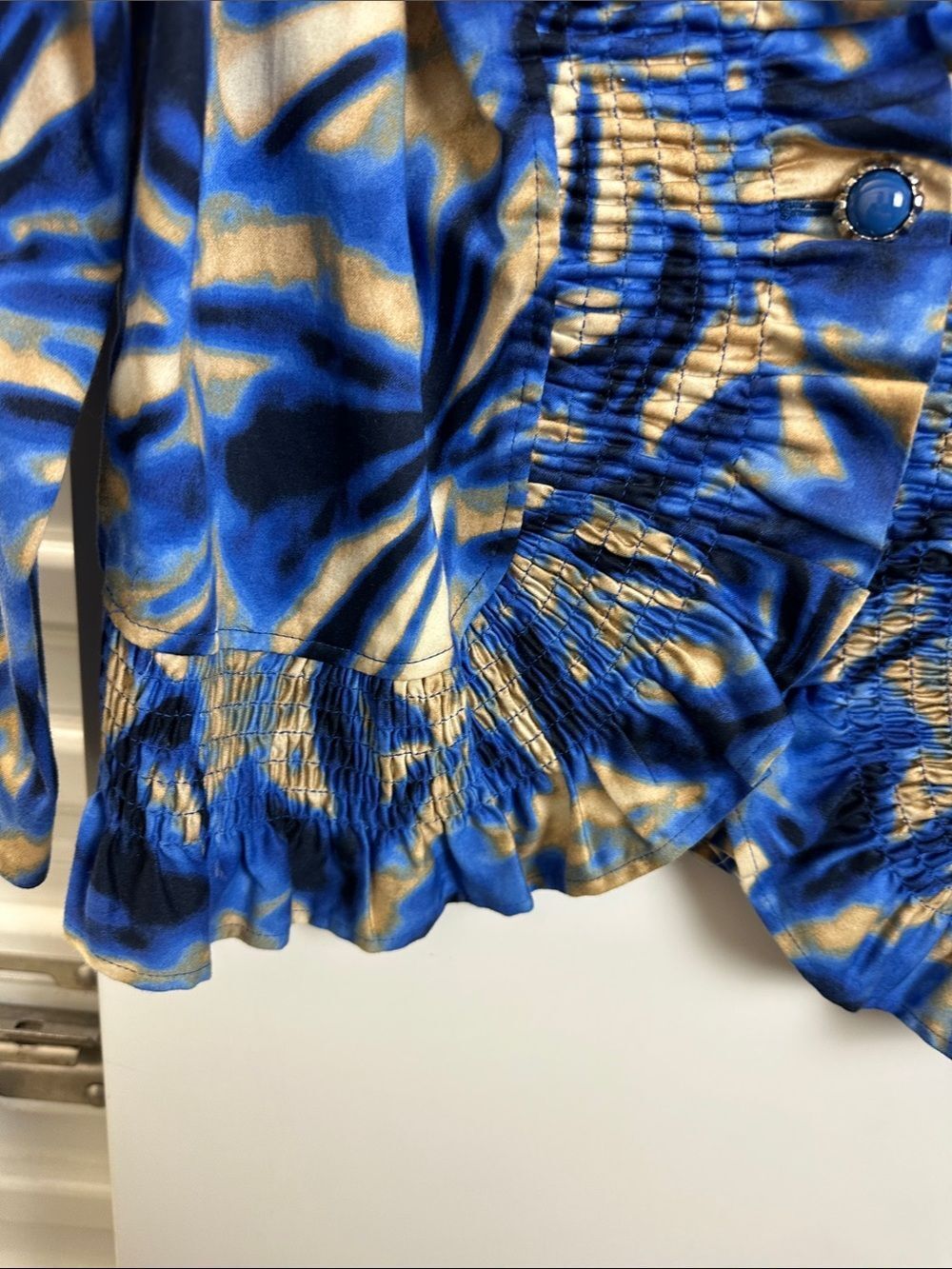 Cato Blue & Gold Ruffled Printed Jacket - Picture 5 of 10